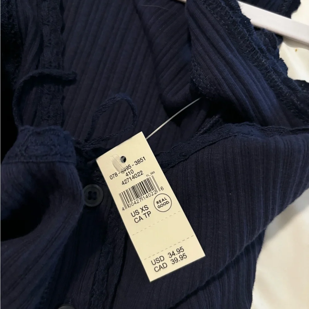 Aerie Navy Blue Sleeveless Button-Up Top NWT